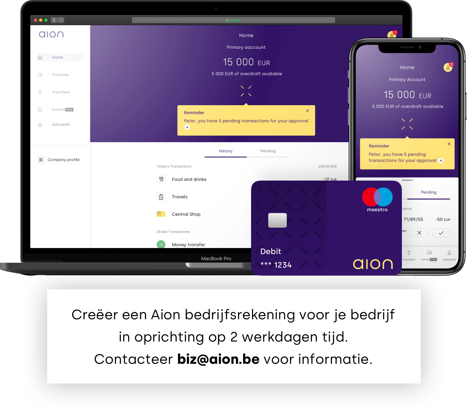 Aion Bank account with transactions and debit card
