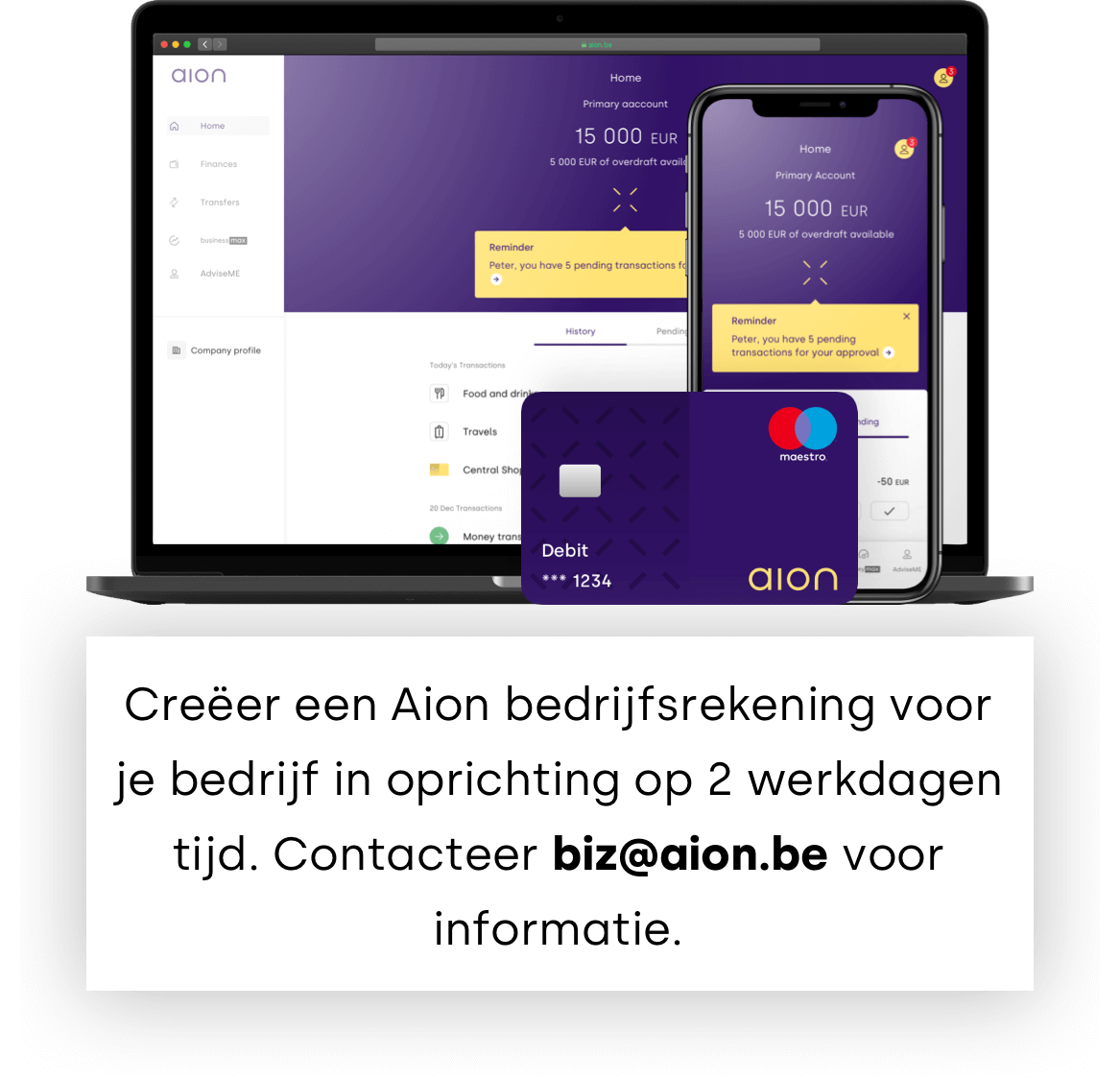 Aion Bank account with transactions and debit card