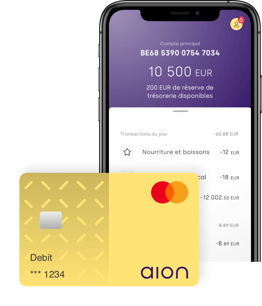 Compte bancaire Aion avec transactions et carte de débit