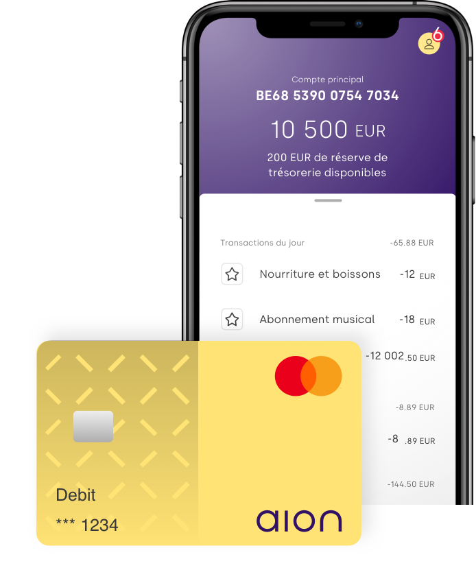Compte bancaire Aion avec transactions et carte de débit