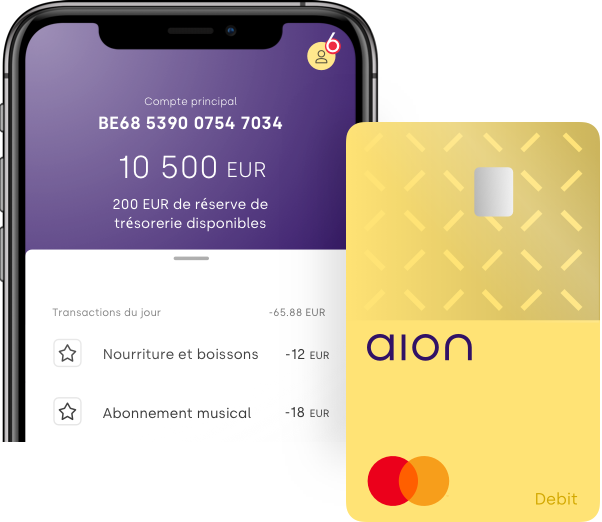 Compte bancaire Aion avec transactions et carte de débit